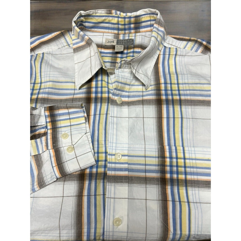 JOE JOSEPH ABBOUD Men's XL Plaid Button Up Shirt 100% Cotton Long Sleeve EUC